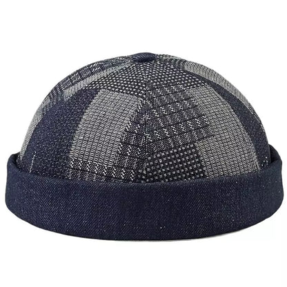 Kendrick Denim Patchwork Docker Cap - Casual Patchwork Denim Cap For Street Style