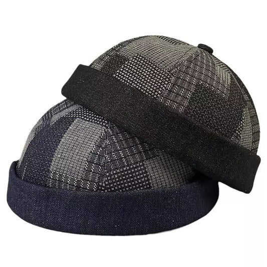 Kendrick Denim Patchwork Docker Cap - Casual Patchwork Denim Cap For Street Style