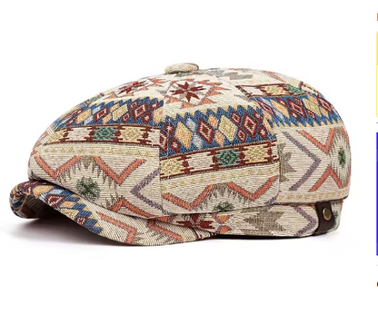 Geometric Print Newsboy Cap | Bohemian Heritage Cap