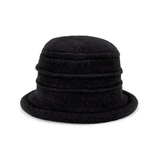 Olivia – Boiled Wool Cloche Hat with Rimmed Crown and Turned Brim