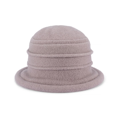 Olivia – Boiled Wool Cloche Hat with Rimmed Crown and Turned Brim
