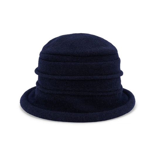 Olivia – Boiled Wool Cloche Hat with Rimmed Crown and Turned Brim