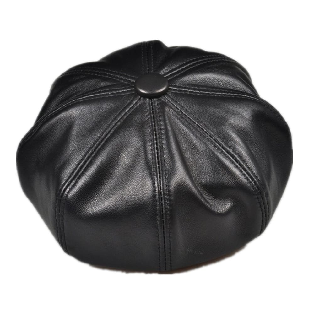 La Spezia Black Genuine Leather Newsboy Cap - Vintage Charm Meets Modern Edge With Style