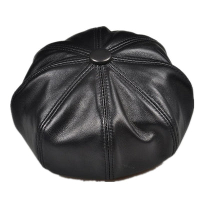 La Spezia Black Genuine Leather Newsboy Cap - Vintage Charm Meets Modern Edge With Style