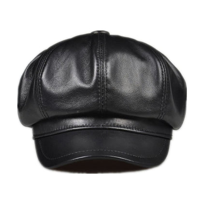 La Spezia Black Genuine Leather Newsboy Cap - Vintage Charm Meets Modern Edge With Style
