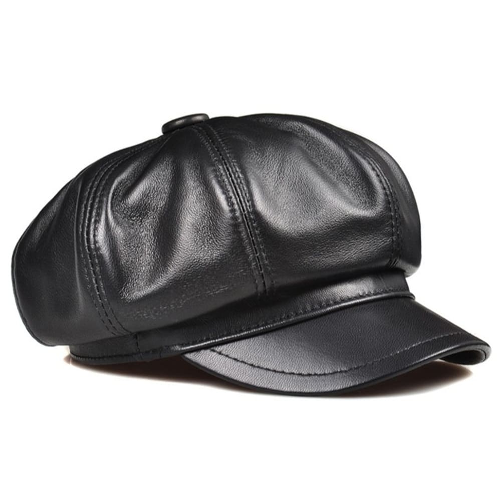 La Spezia Black Genuine Leather Newsboy Cap - Vintage Charm Meets Modern Edge With Style