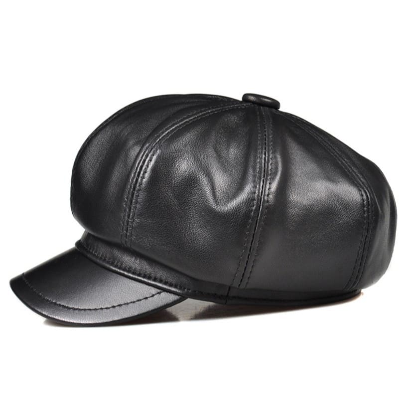 La Spezia Black Genuine Leather Newsboy Cap - Vintage Charm Meets Modern Edge With Style