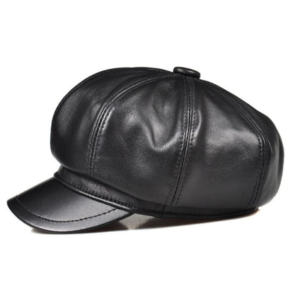 La Spezia Black Genuine Leather Newsboy Cap - Vintage Charm Meets Modern Edge With Style