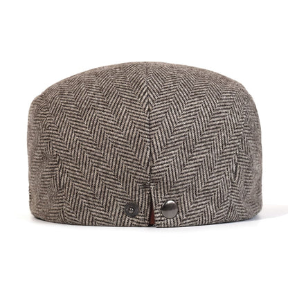 Lamarck Herringbone Flat Cap - Cotton Herringbone Flat Cap For Classic Smart Casual Style