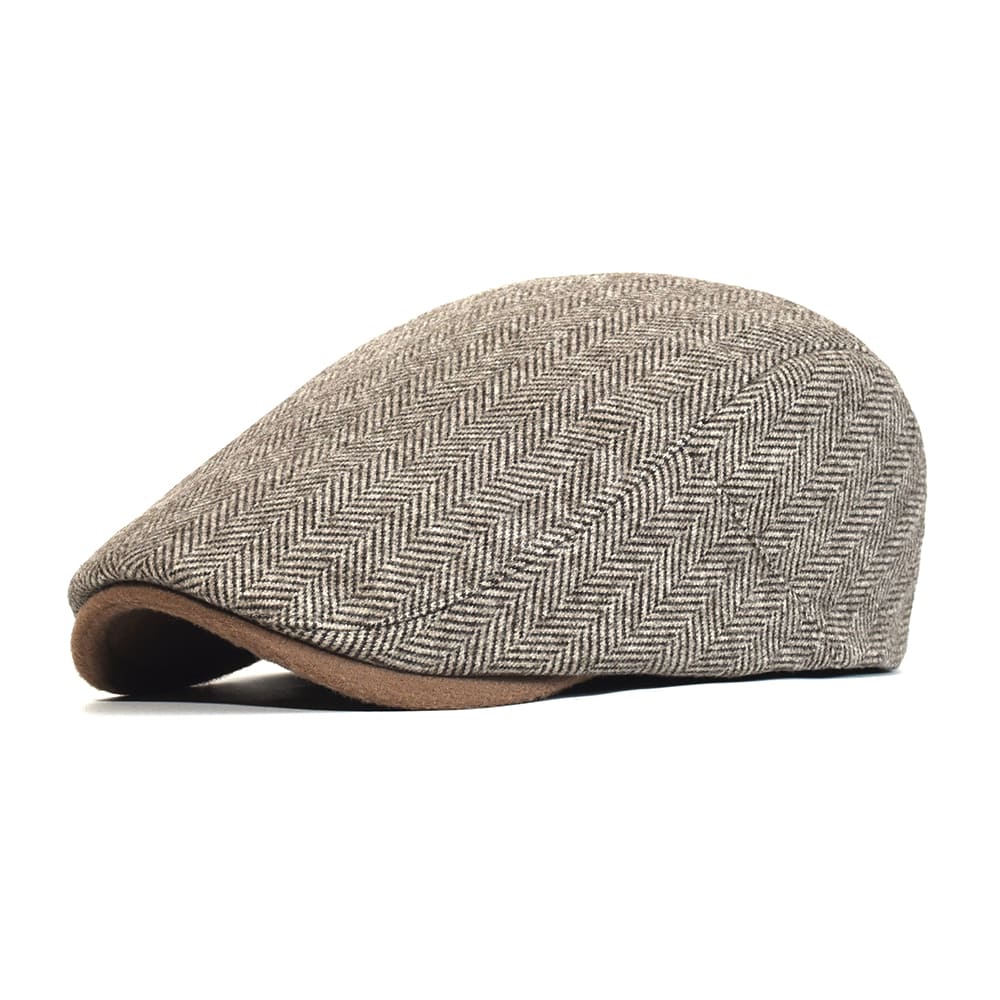 Lamarck Herringbone Flat Cap - Cotton Herringbone Flat Cap For Classic Smart Casual Style