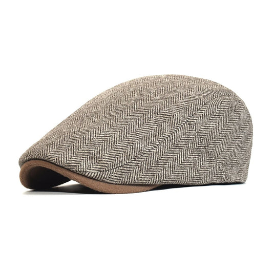 Lamarck Herringbone Flat Cap - Cotton Herringbone Flat Cap For Classic Smart Casual Style