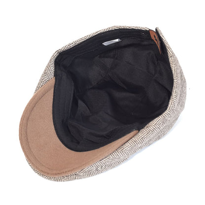 Lamarck Herringbone Flat Cap - Cotton Herringbone Flat Cap For Classic Smart Casual Style