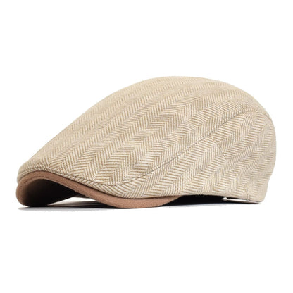 Lamarck Herringbone Flat Cap - Cotton Herringbone Flat Cap For Classic Smart Casual Style