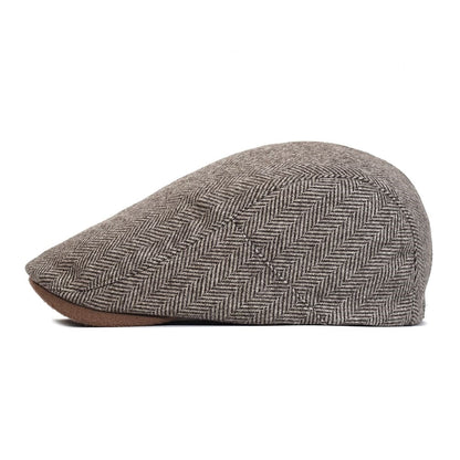 Lamarck Herringbone Flat Cap - Cotton Herringbone Flat Cap For Classic Smart Casual Style