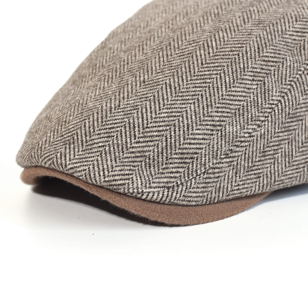 Lamarck Herringbone Flat Cap - Cotton Herringbone Flat Cap For Classic Smart Casual Style