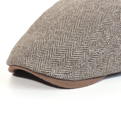 Lamarck Herringbone Flat Cap - Cotton Herringbone Flat Cap For Classic Smart Casual Style