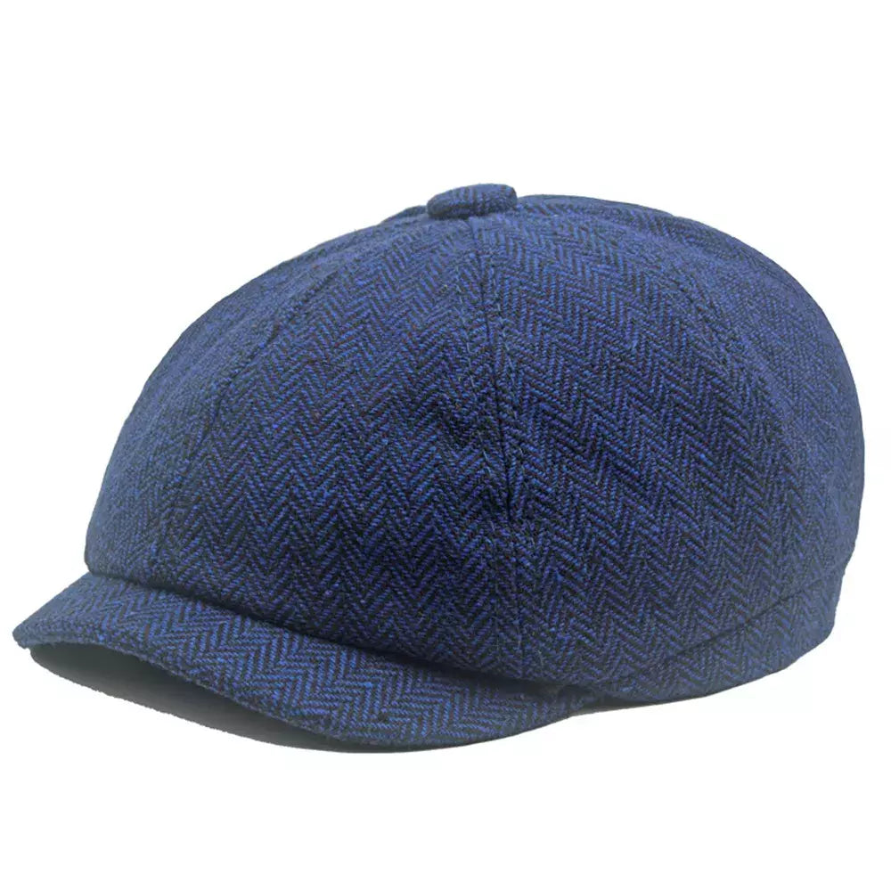 Leacock Herringbone Newsboy Cap - Cotton Cap With Herringbone Pattern For Smart Looks