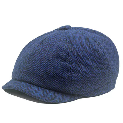 Leacock Herringbone Newsboy Cap - Cotton Cap With Herringbone Pattern For Smart Looks