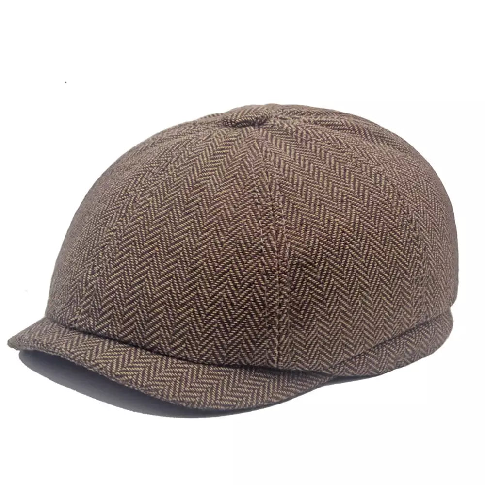Leacock Herringbone Newsboy Cap - Cotton Cap With Herringbone Pattern For Smart Looks