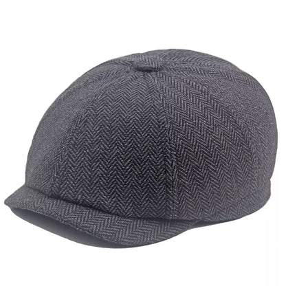 Leacock Herringbone Newsboy Cap - Cotton Cap With Herringbone Pattern For Smart Looks