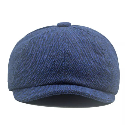 Leacock Herringbone Newsboy Cap - Cotton Cap With Herringbone Pattern For Smart Looks