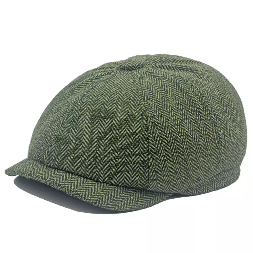 Leacock Herringbone Newsboy Cap - Cotton Cap With Herringbone Pattern For Smart Looks