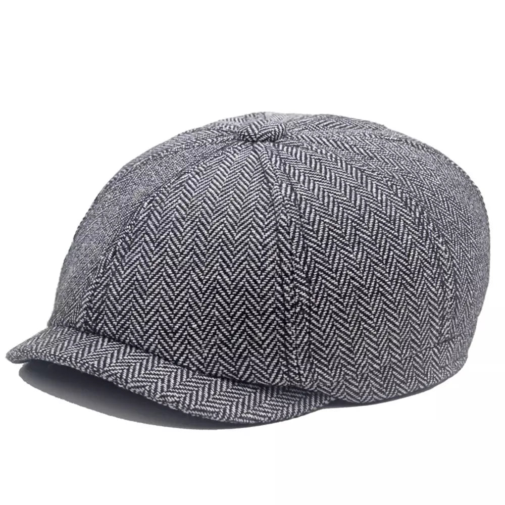 Leacock Herringbone Newsboy Cap - Cotton Cap With Herringbone Pattern For Smart Looks