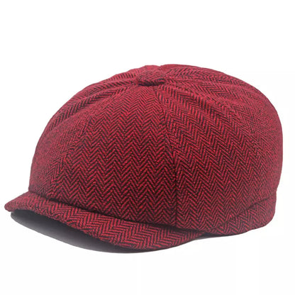Leacock Herringbone Newsboy Cap - Cotton Cap With Herringbone Pattern For Smart Looks