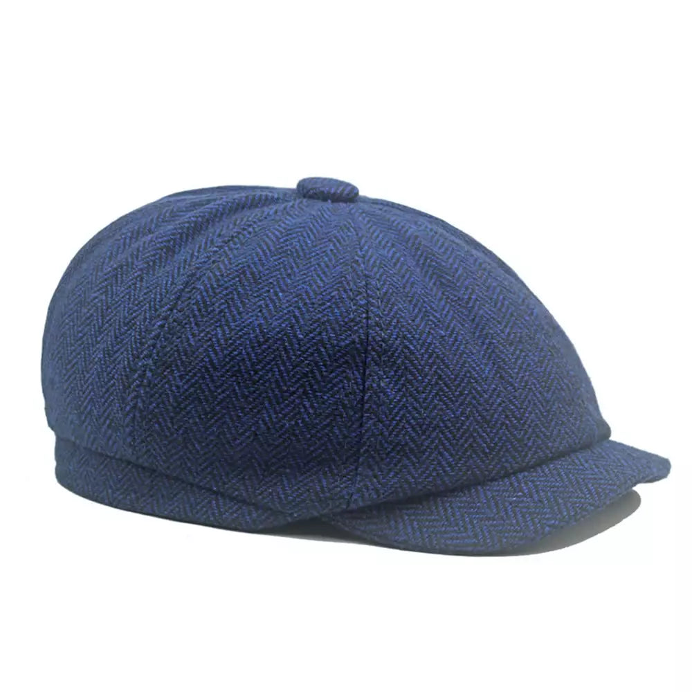 Leacock Herringbone Newsboy Cap - Cotton Cap With Herringbone Pattern For Smart Looks