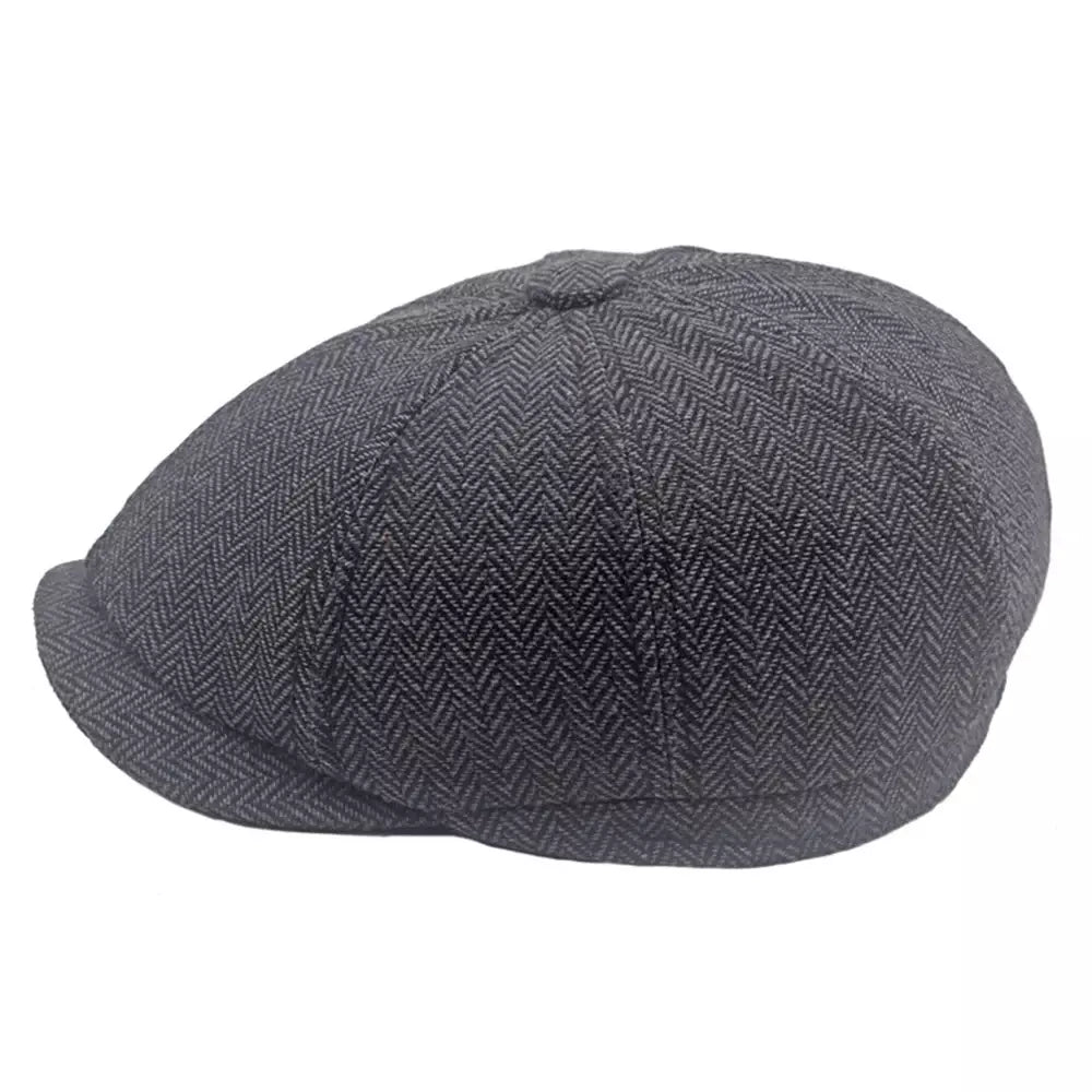 Leacock Herringbone Newsboy Cap - Cotton Cap With Herringbone Pattern For Smart Looks