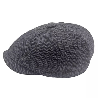 Leacock Herringbone Newsboy Cap - Cotton Cap With Herringbone Pattern For Smart Looks