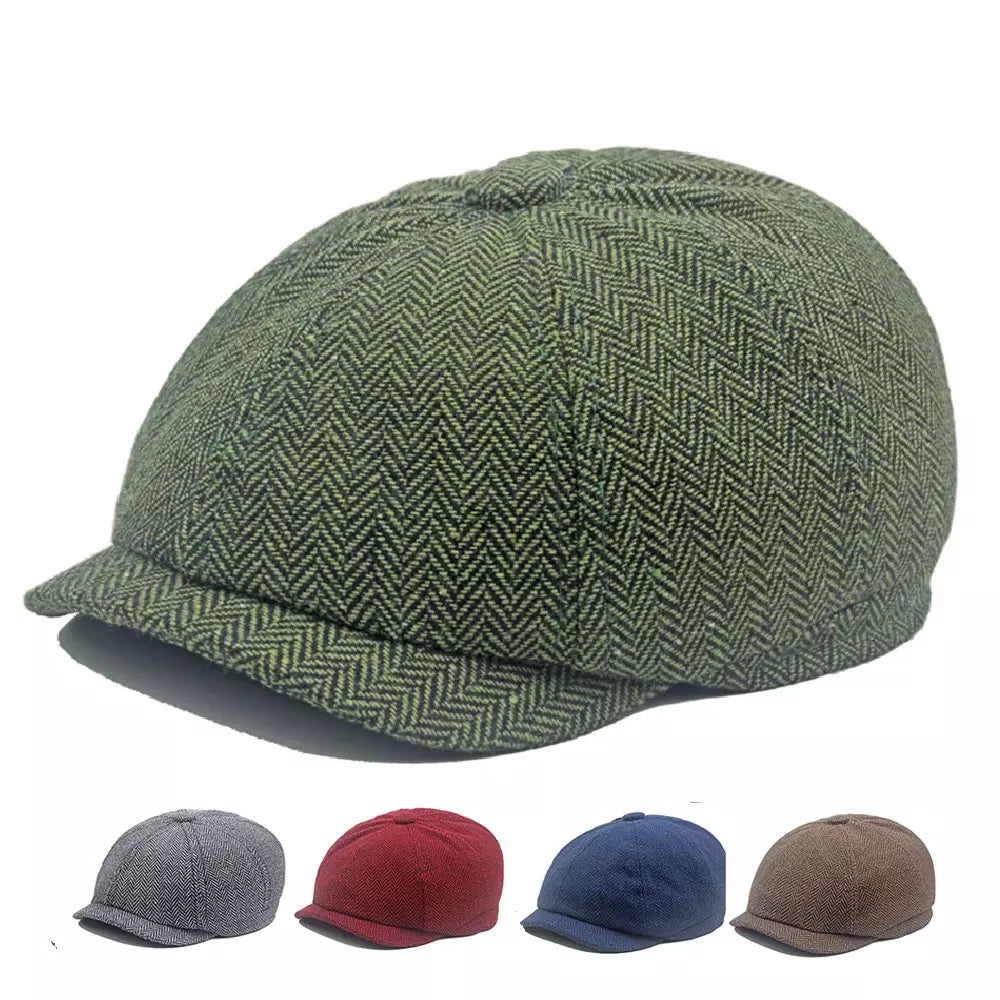 Leacock Herringbone Newsboy Cap - Cotton Cap With Herringbone Pattern For Smart Looks