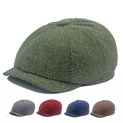 Leacock Herringbone Newsboy Cap - Cotton Cap With Herringbone Pattern For Smart Looks