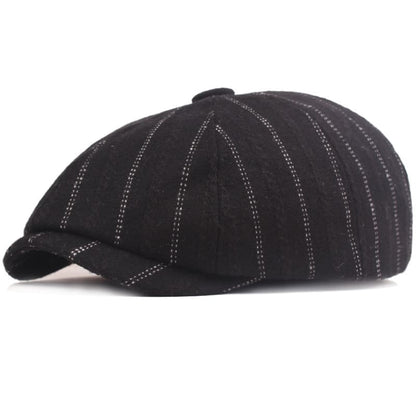 Leeds Striped Wool Newsboy Cap - Classic Striped Wool Hat for Timeless Style Look