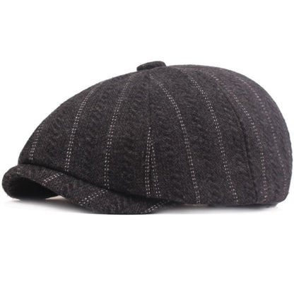 Leeds Striped Wool Newsboy Cap - Classic Striped Wool Hat for Timeless Style Look