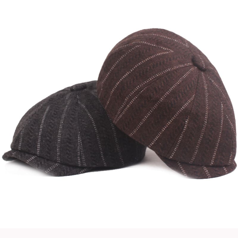 Leeds Striped Wool Newsboy Cap - Classic Striped Wool Hat for Timeless Style Look