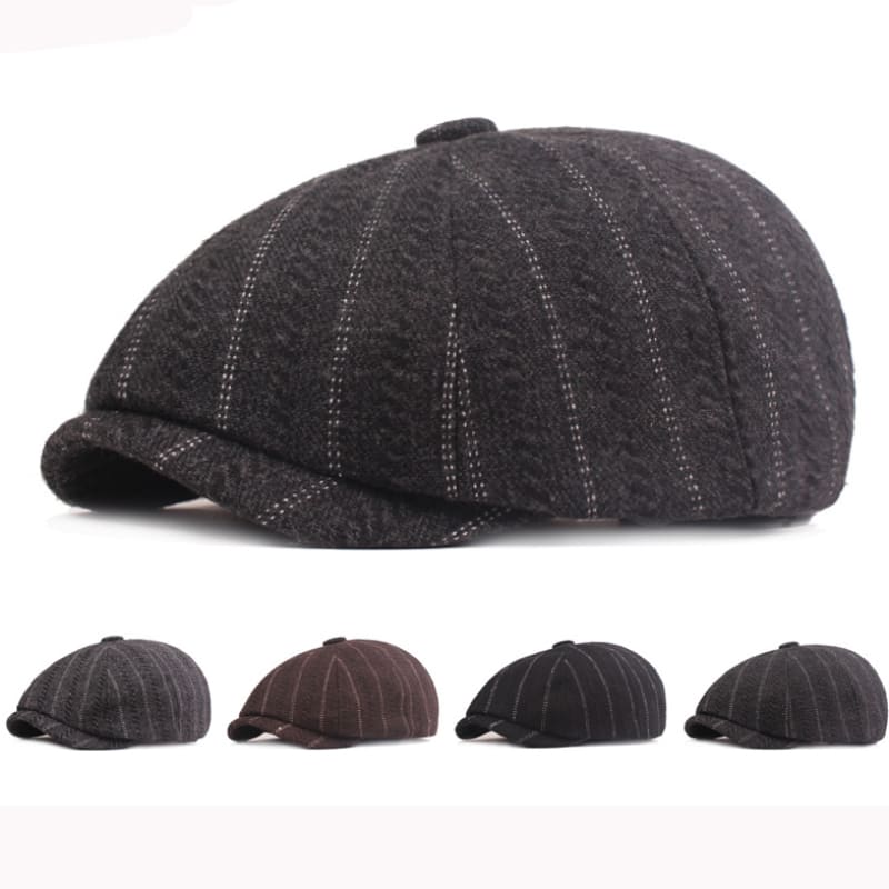 Leeds Striped Wool Newsboy Cap - Classic Striped Wool Hat for Timeless Style Look