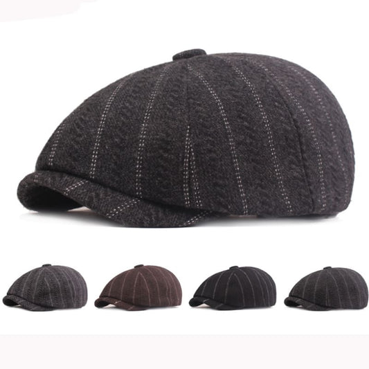 Leeds Striped Wool Newsboy Cap - Classic Striped Wool Hat for Timeless Style Look