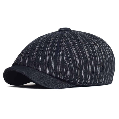 Lens Striped Cotton Newsboy Cap - Classic Striped Cotton Cap For Casual Everyday Looks