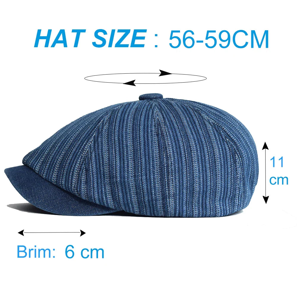 Lens Striped Cotton Newsboy Cap - Classic Striped Cotton Cap For Casual Everyday Looks