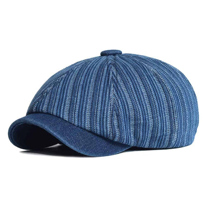 Lens Striped Cotton Newsboy Cap - Classic Striped Cotton Cap For Casual Everyday Looks