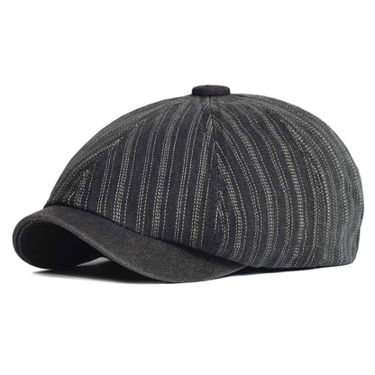 Lens Striped Cotton Newsboy Cap - Classic Striped Cotton Cap For Casual Everyday Looks