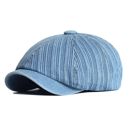 Lens Striped Cotton Newsboy Cap - Classic Striped Cotton Cap For Casual Everyday Looks