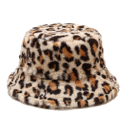 Leopard Print Fur Bucket Hat – Soft Fleece Adjustable Statement Hat
