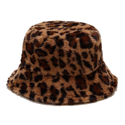 Leopard Print Fur Bucket Hat – Soft Fleece Adjustable Statement Hat