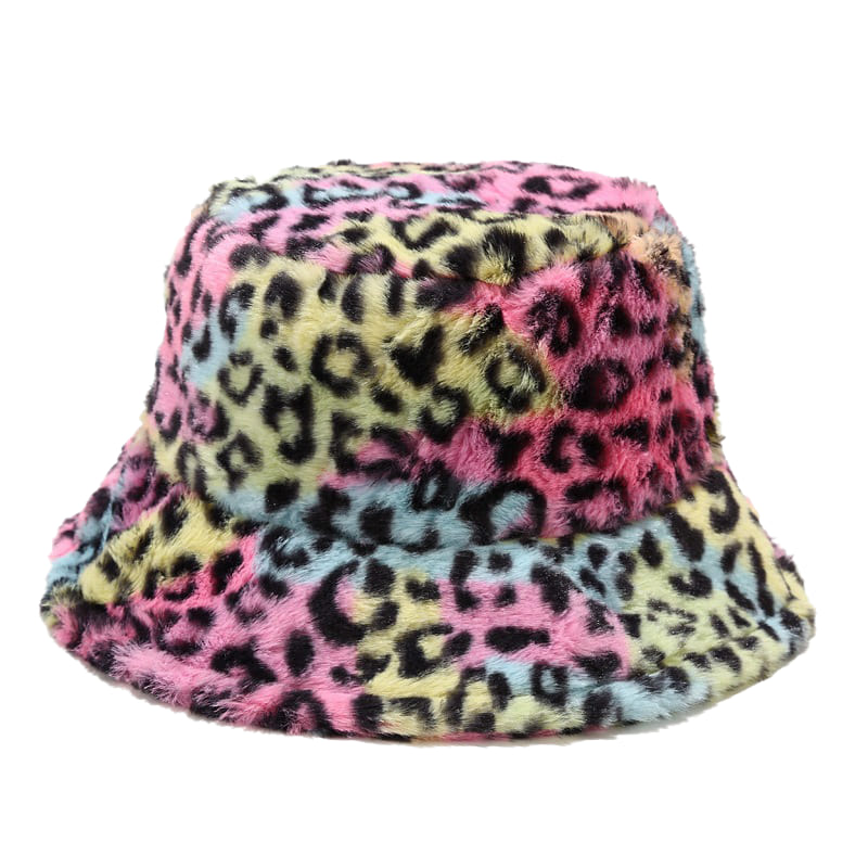 Leopard Print Fur Bucket Hat – Soft Fleece Adjustable Statement Hat