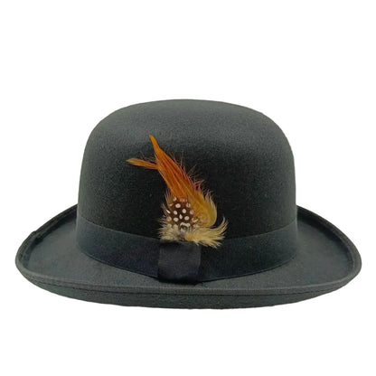 Linegard Retro Feathers Bowler Hat With Pheasant Feather Breathable Cotton