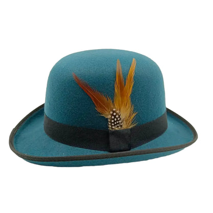 Linegard Retro Feathers Bowler Hat With Pheasant Feather Breathable Cotton