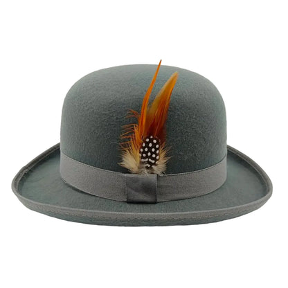 Linegard Retro Feathers Bowler Hat With Pheasant Feather Breathable Cotton