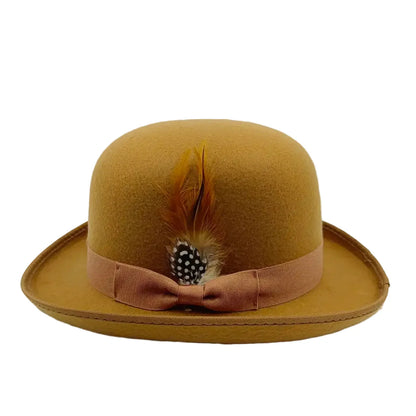 Linegard Retro Feathers Bowler Hat With Pheasant Feather Breathable Cotton
